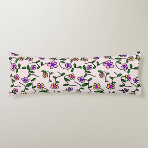 Colourful Flowers, Floral Pattern, Greenery, Boho Body Cushion