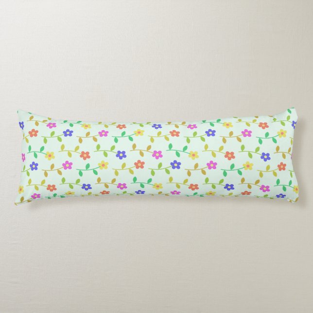 Colourful Flowers, Floral Pattern, Greenery, Boho Body Cushion (Front)