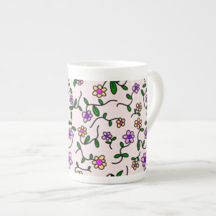 Colourful Flowers, Floral Pattern, Greenery, Boho Bone China Mug