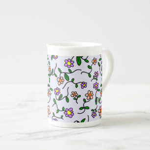 Colourful Flowers, Floral Pattern, Greenery, Boho Bone China Mug
