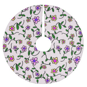 Colourful Flowers, Floral Pattern, Greenery, Boho Brushed Polyester Tree Skirt