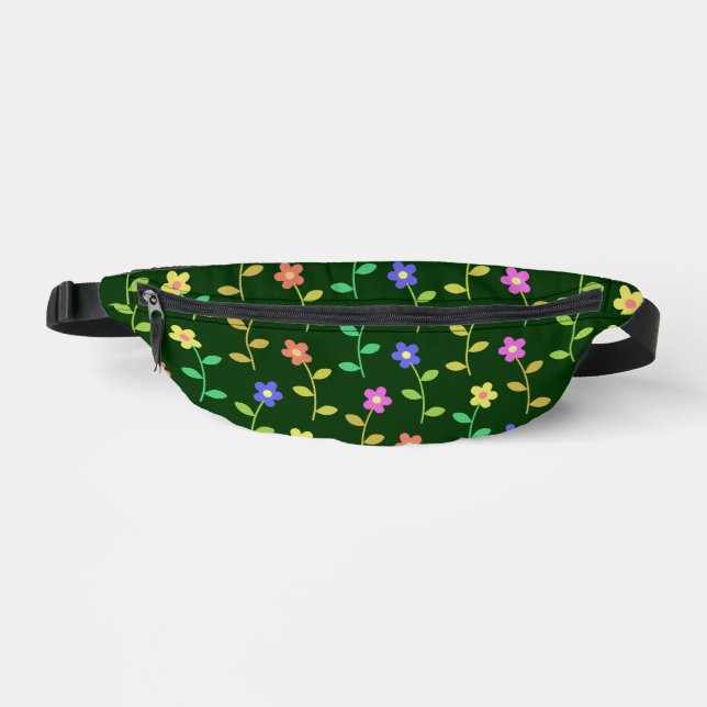 Colourful Flowers, Floral Pattern, Greenery, Boho Bum Bags (Front)