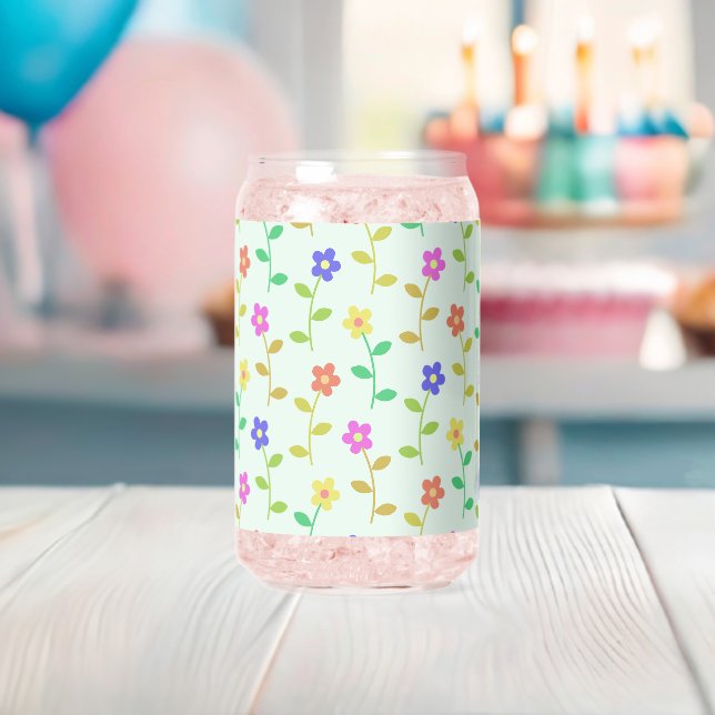 Colourful Flowers, Floral Pattern, Greenery, Boho Can Glass (Insitu (Baby Shower))