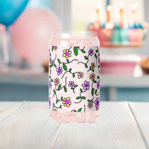Colourful Flowers, Floral Pattern, Greenery, Boho Can Glass