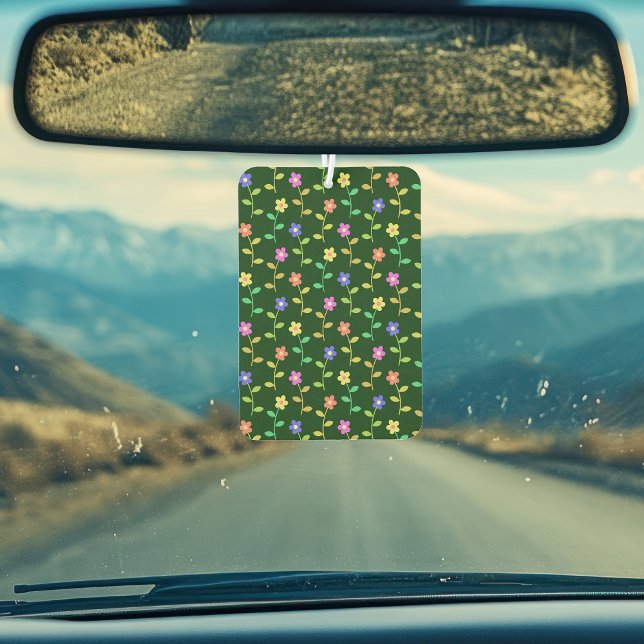 Colourful Flowers, Floral Pattern, Greenery, Boho Car Air Freshener (Creator Uploaded)