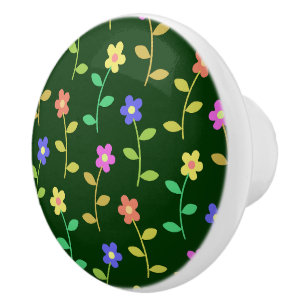 Colourful Flowers, Floral Pattern, Greenery, Boho Ceramic Knob