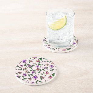Colourful Flowers, Floral Pattern, Greenery, Boho Coaster