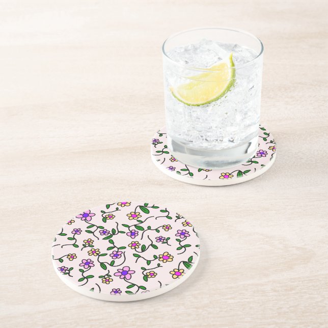 Colourful Flowers, Floral Pattern, Greenery, Boho Coaster (Side)