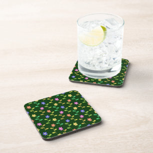 Colourful Flowers, Floral Pattern, Greenery, Boho Coaster