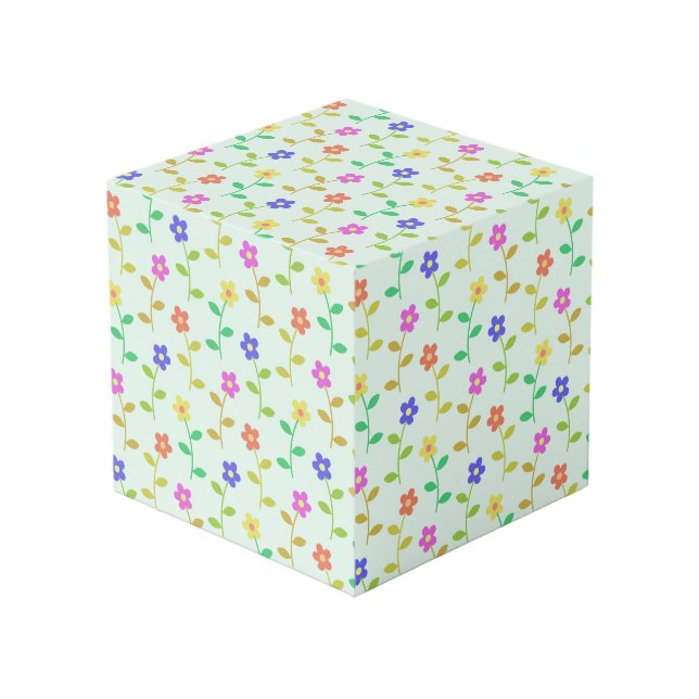 Colourful Flowers, Floral Pattern, Greenery, Boho Cube (Front Angled)