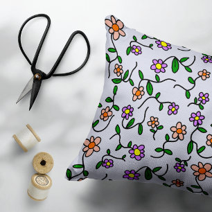 Colourful Flowers, Floral Pattern, Greenery, Boho Decorative Cushion