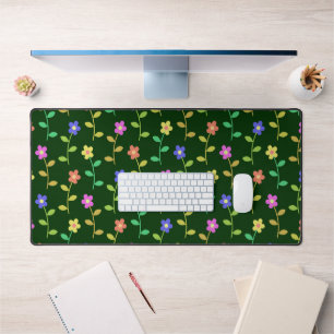 Colourful Flowers, Floral Pattern, Greenery, Boho Desk Mat