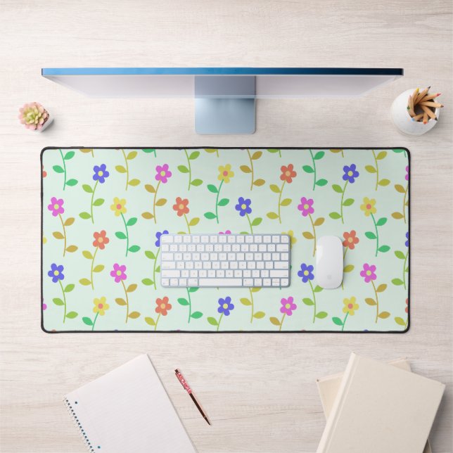 Colourful Flowers, Floral Pattern, Greenery, Boho Desk Mat (Office 1)