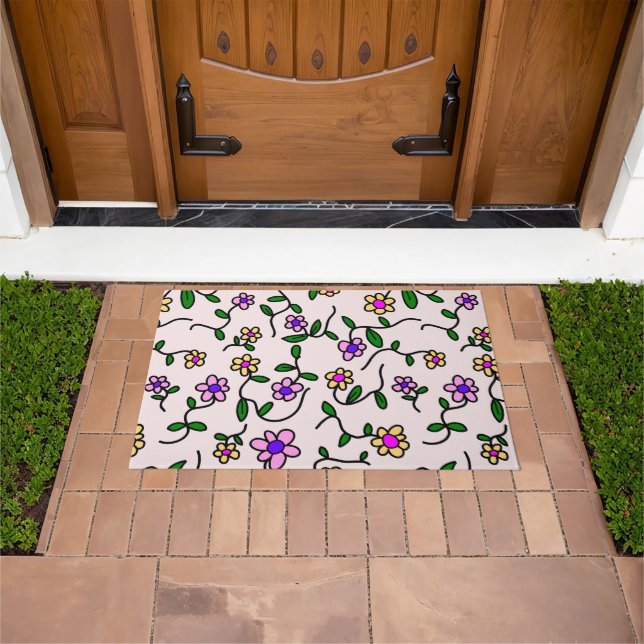 Colourful Flowers, Floral Pattern, Greenery, Boho Doormat (Outdoor)
