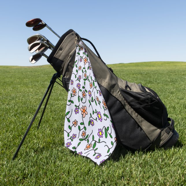 Colourful Flowers, Floral Pattern, Greenery, Boho Golf Towel (Green)