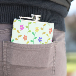 Colourful Flowers, Floral Pattern, Greenery, Boho Hip Flask