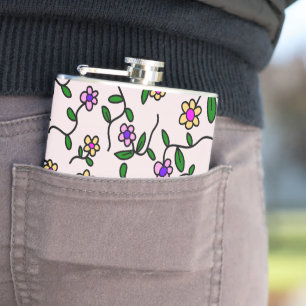 Colourful Flowers, Floral Pattern, Greenery, Boho Hip Flask