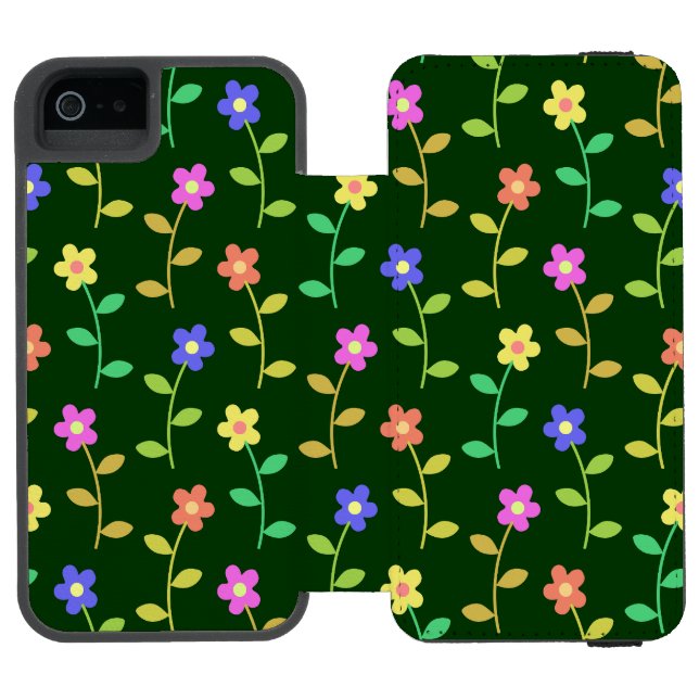 Colourful Flowers, Floral Pattern, Greenery, Boho Incipio iPhone Wallet Case (Folio Open)