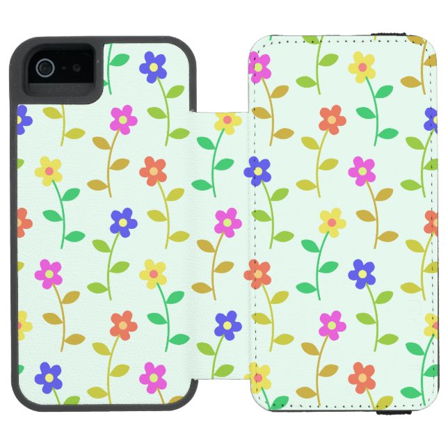 Colourful Flowers, Floral Pattern, Greenery, Boho Incipio iPhone Wallet Case (Folio Open)