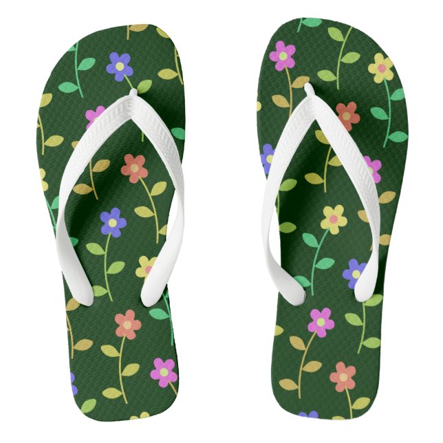 Colourful Flowers, Floral Pattern, Greenery, Boho Jandals (Footbed)