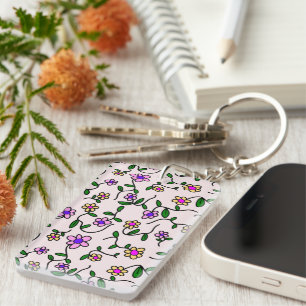Colourful Flowers, Floral Pattern, Greenery, Boho Key Ring