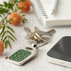 Colourful Flowers, Floral Pattern, Greenery, Boho Key Ring