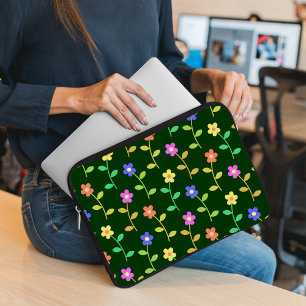 Colourful Flowers, Floral Pattern, Greenery, Boho Laptop Sleeve