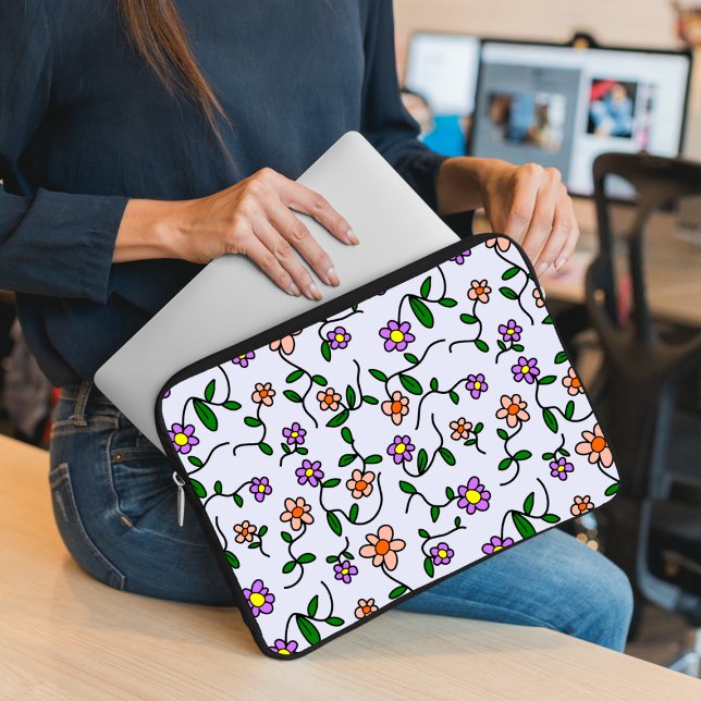 Colourful Flowers, Floral Pattern, Greenery, Boho Laptop Sleeve (Creator Uploaded)