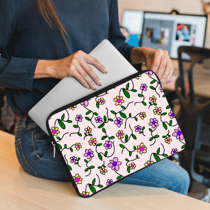 Colourful Flowers, Floral Pattern, Greenery, Boho Laptop Sleeve