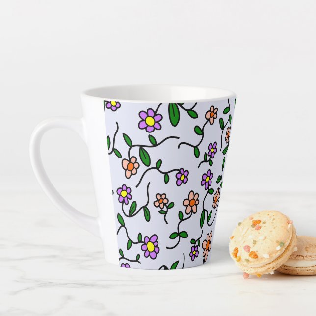 Colourful Flowers, Floral Pattern, Greenery, Boho Latte Mug (In Situ)