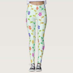Colourful Flowers, Floral Pattern, Greenery, Boho Leggings
