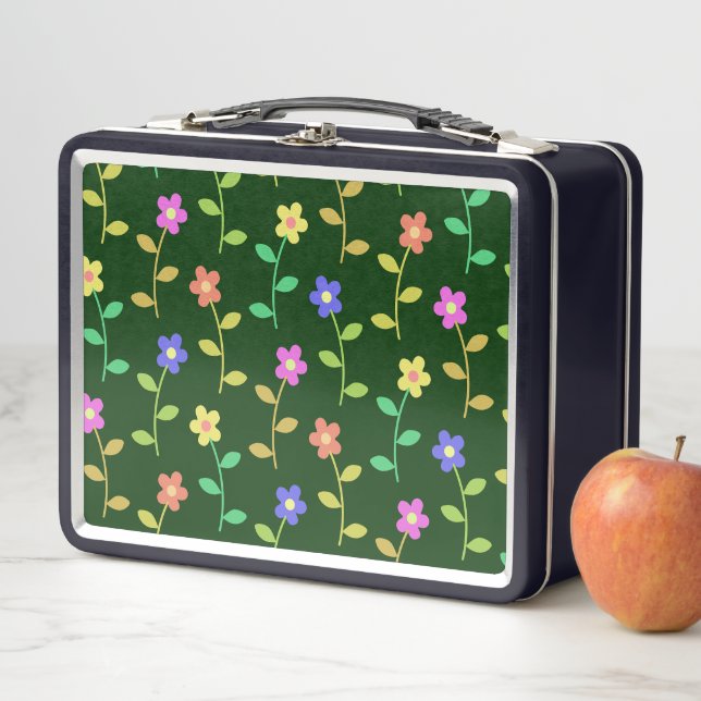 Colourful Flowers, Floral Pattern, Greenery, Boho Metal Lunch Box (In Situ)