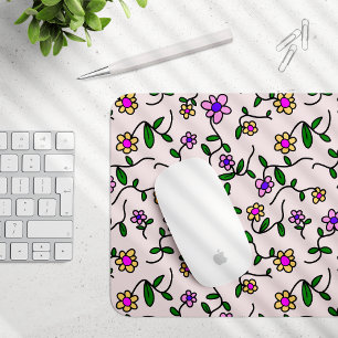 Colourful Flowers, Floral Pattern, Greenery, Boho Mouse Pad