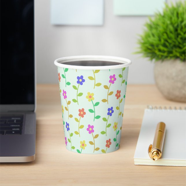 Colourful Flowers, Floral Pattern, Greenery, Boho Paper Cups (Insitu)