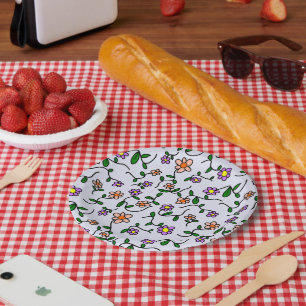 Colourful Flowers, Floral Pattern, Greenery, Boho Paper Plate