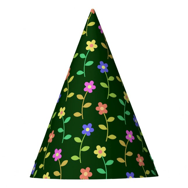 Colourful Flowers, Floral Pattern, Greenery, Boho Party Hat (Front)