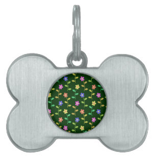 Colourful Flowers, Floral Pattern, Greenery, Boho Pet ID Tag