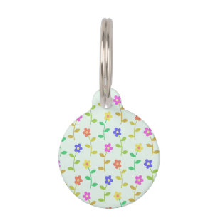 Colourful Flowers, Floral Pattern, Greenery, Boho Pet Tag