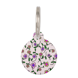Colourful Flowers, Floral Pattern, Greenery, Boho Pet Tag