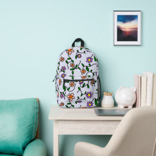 Colourful Flowers, Floral Pattern, Greenery, Boho Printed Backpack