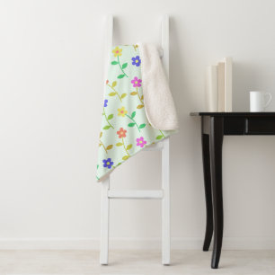Colourful Flowers, Floral Pattern, Greenery, Boho Sherpa Blanket