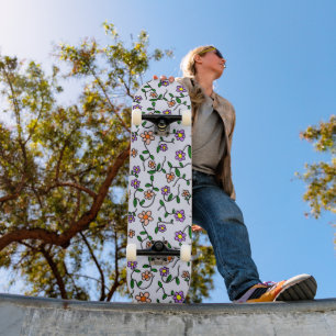 Colourful Flowers, Floral Pattern, Greenery, Boho Skateboard