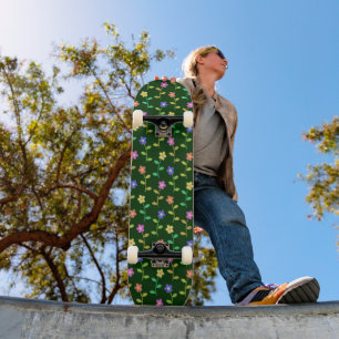 Colourful Flowers, Floral Pattern, Greenery, Boho Skateboard