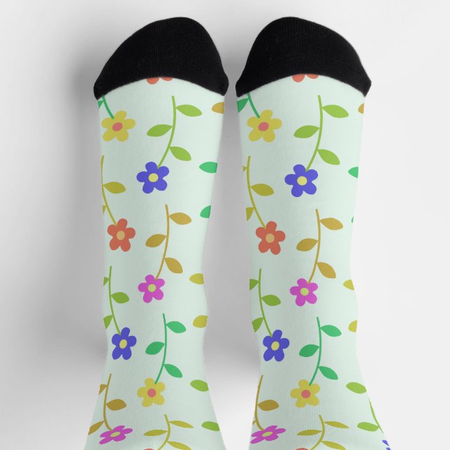 Colourful Flowers, Floral Pattern, Greenery, Boho Socks (Top)