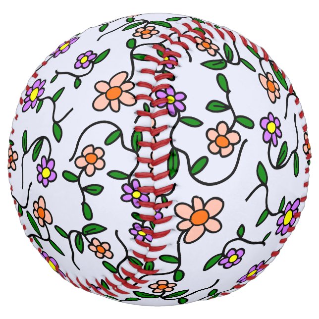 Colourful Flowers, Floral Pattern, Greenery, Boho Softball (Angled)
