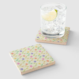 Colourful Flowers, Floral Pattern, Greenery, Boho Stone Coaster