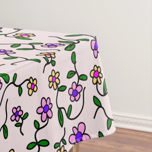 Colourful Flowers, Floral Pattern, Greenery, Boho Tablecloth (In Situ)