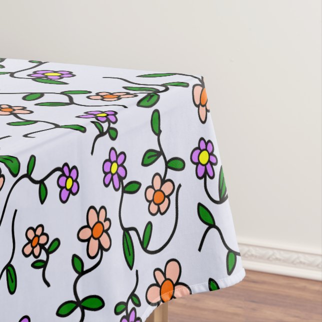 Colourful Flowers, Floral Pattern, Greenery, Boho Tablecloth (In Situ)