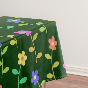 Colourful Flowers, Floral Pattern, Greenery, Boho Tablecloth