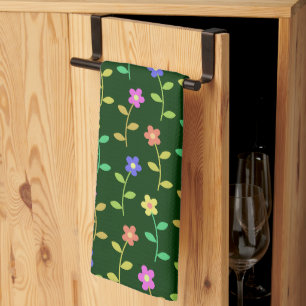 Colourful Flowers, Floral Pattern, Greenery, Boho Tea Towel